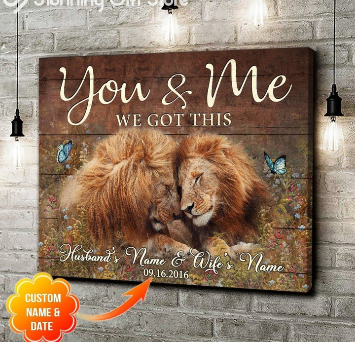 Personalized Name Text Lion Hanging Wall Art Decor Gift For Wedding Anniversary You And Me We Wall Art Canvas - MakedTee