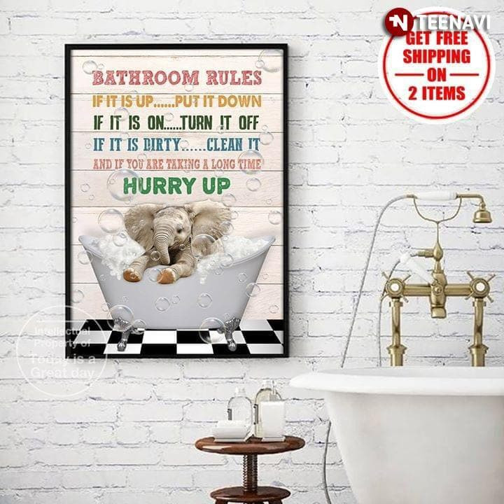 Cute Baby Elephant In The Bathtub Bathroom Rules If It Is Up Put It Down Canvas - MakedTee