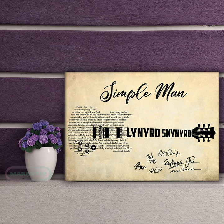 Lynyrd Skynyrd Simple Man Lyric Guitar Typography Band Member Signed Poster Wall Art Print Decor Canvas Prints, Wall Art Print Decor Canvas Prints