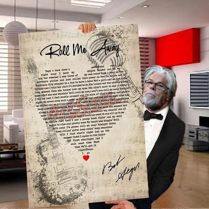 Bob Seger Roll Me Away Lyrics Heart Typography Signed Guitar For Fan Printed Wall Art Decor Canvas - MakedTee