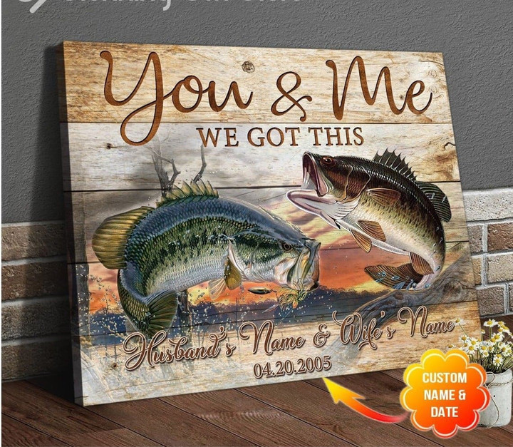Personalized Name Text Bass Fish And Wall Art Decor Gift Idea For Fishing Couple Wall Art Canvas - MakedTee