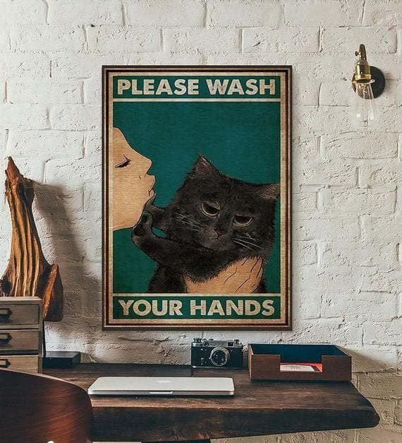 Please Wash Your Hands Cat Print Wall Art Decor Canvas - MakedTee