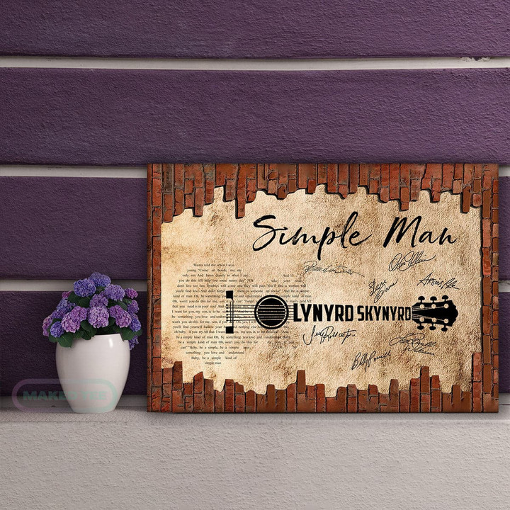 Lynyrd Skynyrd Simple Man Lyric Guitar Typography Brick Wall Art Print Decor Canvas Prints - MakedTee