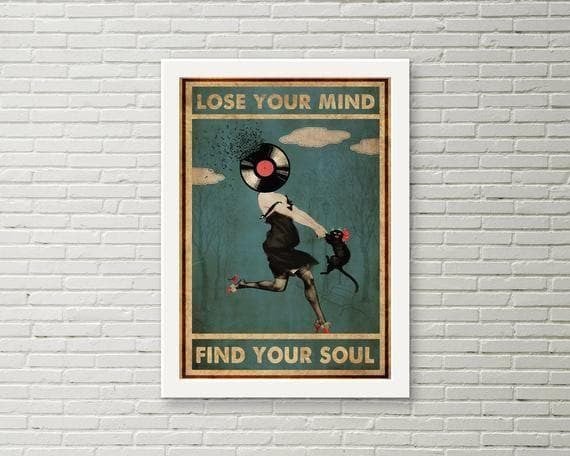 Vinyl Black Cat Lose Your Mind Find Your Soul Printed Wall Art Decor Canvas - MakedTee