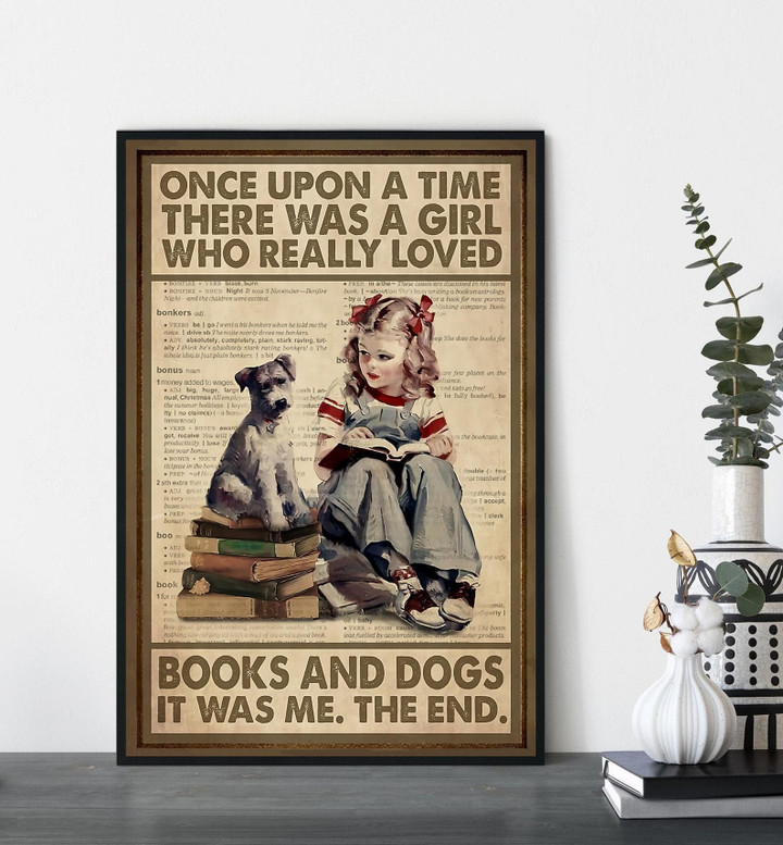 There Was A Girl Who Really Loved Books And Dogs Love Reading Books And Dog Books Girl Satin Portrait Wall Art Canvas - MakedTee
