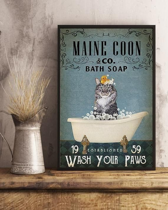 Maine Coon Cats Poster Vertical Wall Art Print Canvas - MakedTee