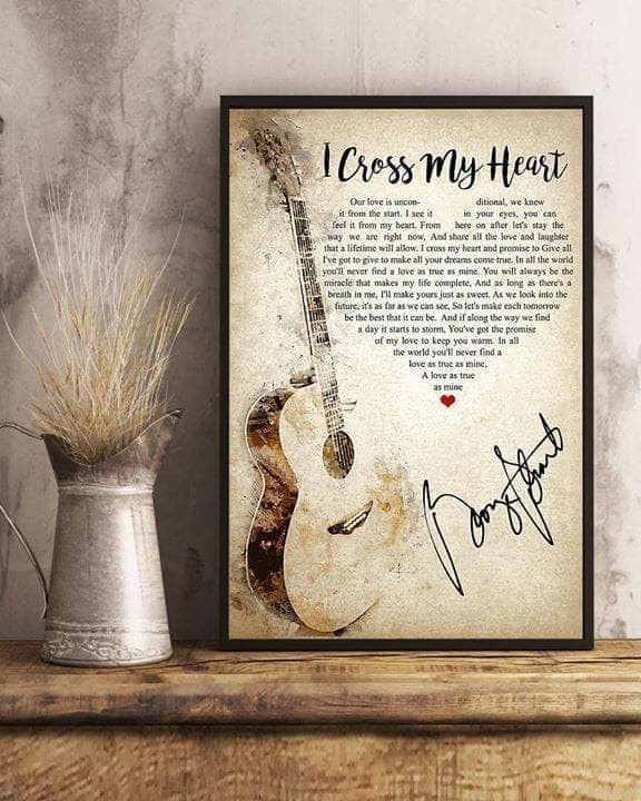I Cross My Heart Heart Shaped Lyrics Typography George Strait Signature Poster Wall Art Print Decor Canvas - MakedTee