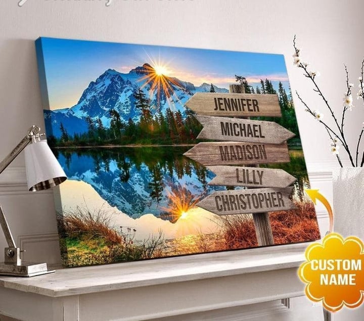 Personalized Name Text Mountain Sunrise Multi S Premium Print Family Gift Wall Art Wall Art Canvas - MakedTee