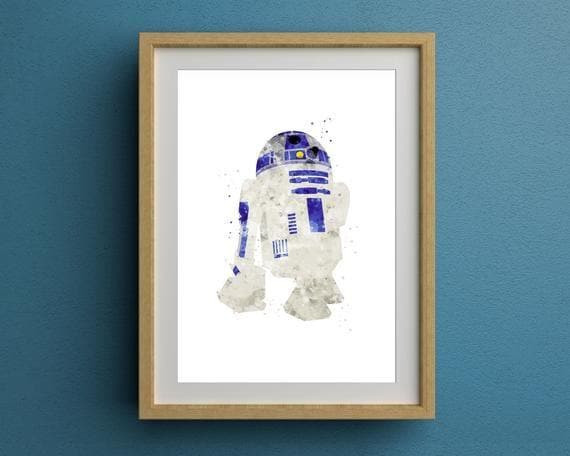 R2-D2 Minimalist Watercolour Print Wall Art Decor Canvas - MakedTee