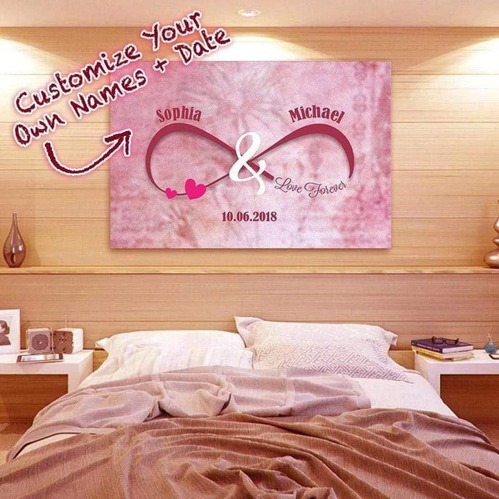 Personalized Valentine'S Day Couple Infinite Love Forever Custom Name Canvas Wall Art H - MakedTee