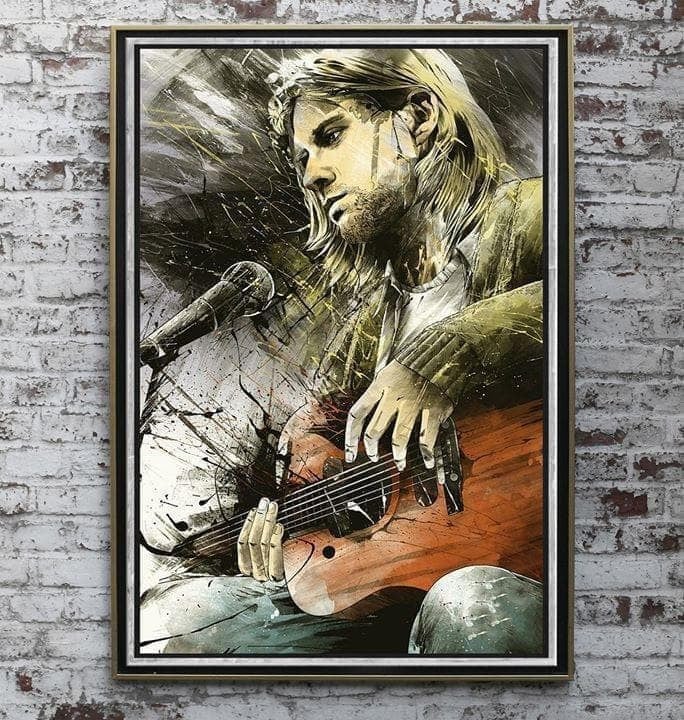 Kurt Cobain Play Guitar Paint Art Poster Wall Art Print Decor Canvas - MakedTee