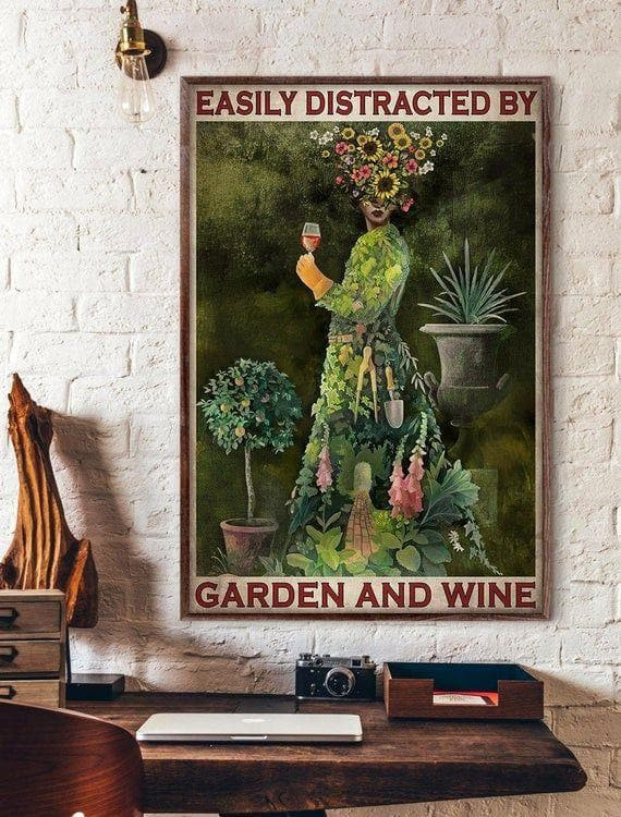 Easily Distracted By Garden And Wine Print Wall Art Decor Canvas - MakedTee