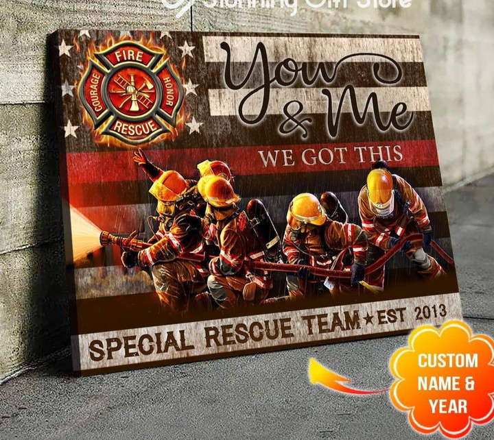 Personalized Name Text Firefighting Team Fighterfire Year Wall Print Art For Office Wall Art Canvas - MakedTee
