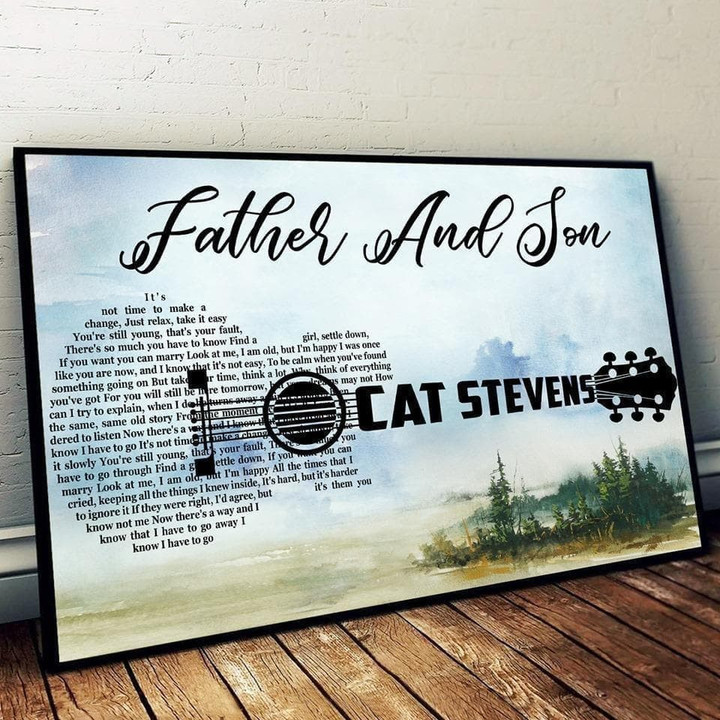 Father And Son Lyrics Cat Stevens Guitar Typography Poster Wall Art Print Decor Canvas - MakedTee