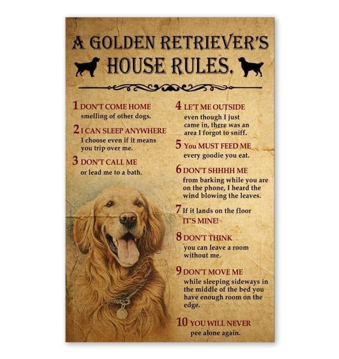 A Golden Retriever'S House Rules Canvas - MakedTee