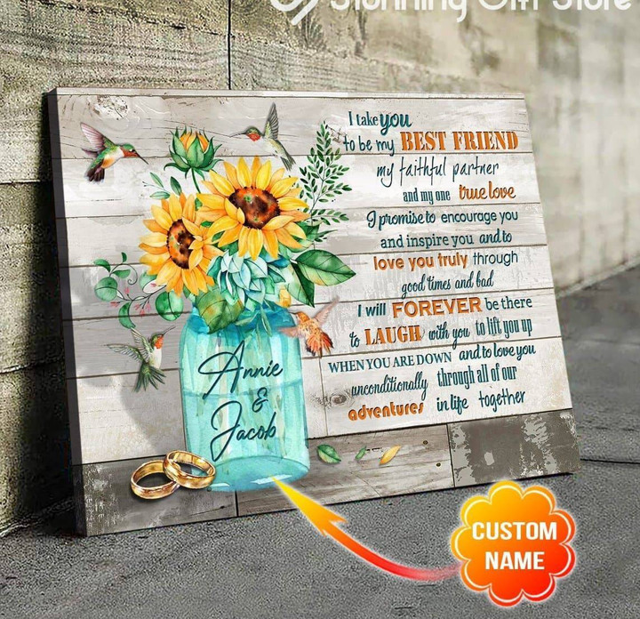 Personalized Name Text Wedding Anniversary I Take You To Be My Best Friend Sunflower Wall Art Canvas - MakedTee