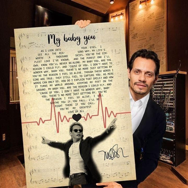 My Baby You Lyrics Heart Typography Heartbeat Marc Anthony Signature Wall Art Print Canvas - MakedTee