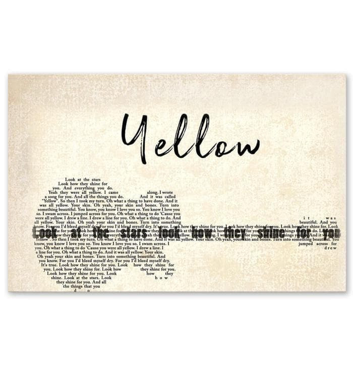 Yellow Coldplay Lyric Guitar Typography Wall Art Print Canvas - MakedTee