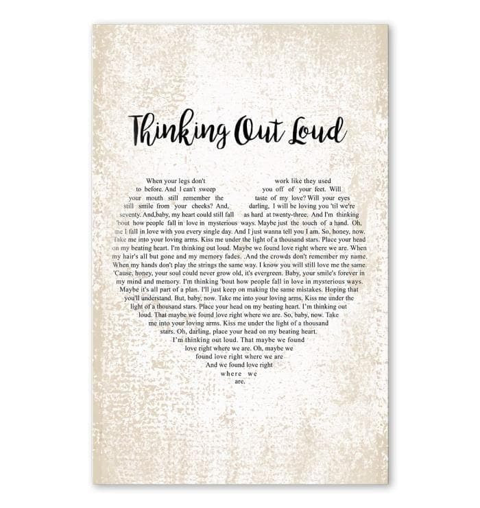 Ed Sheeran Thinking Out Loud Lyrics Heart Typograph Wall Art Print Canvas - MakedTee