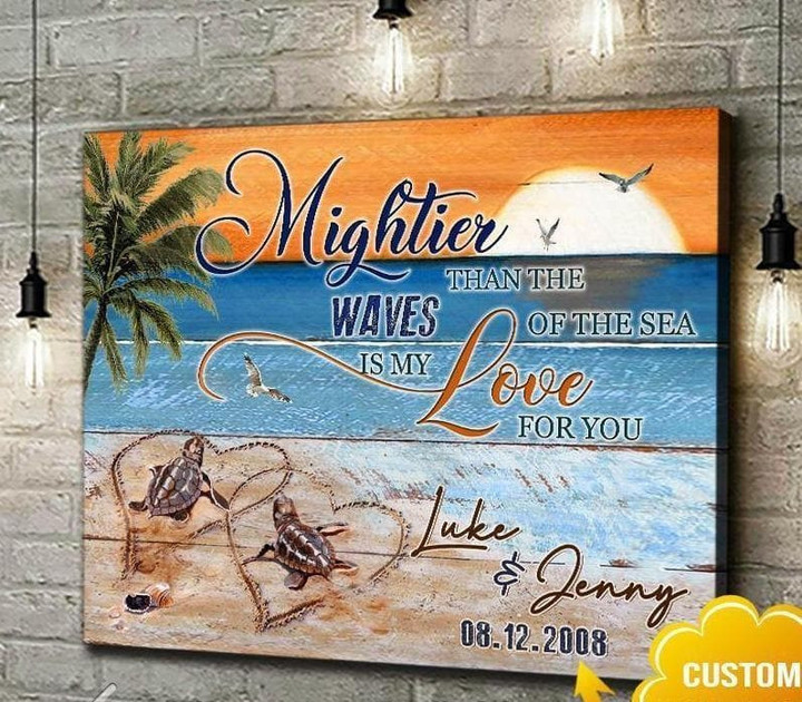Personalized Name Text Beach Wall Hanging Mightier Than The Waves Of The Sea Is My Wall Art Canvas - MakedTee