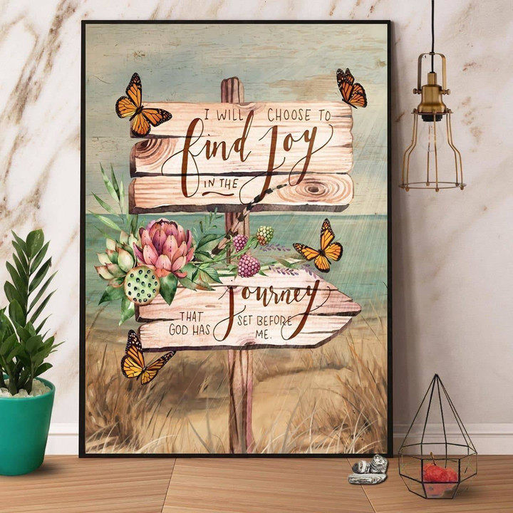 Butterfly I Will Choose To Find Joy Journey That God Has Set Before Me Satin Portrait Wall Art Canvas - MakedTee