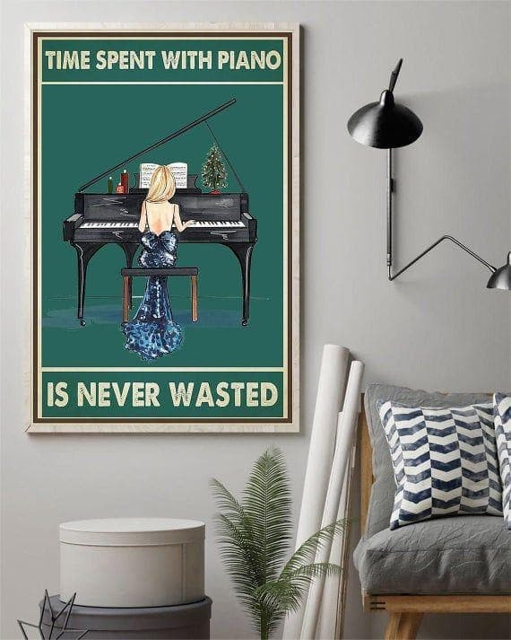 Girl Piano Time Spent With Piano Is Never Wasted Wall Art Print Canvas - MakedTee