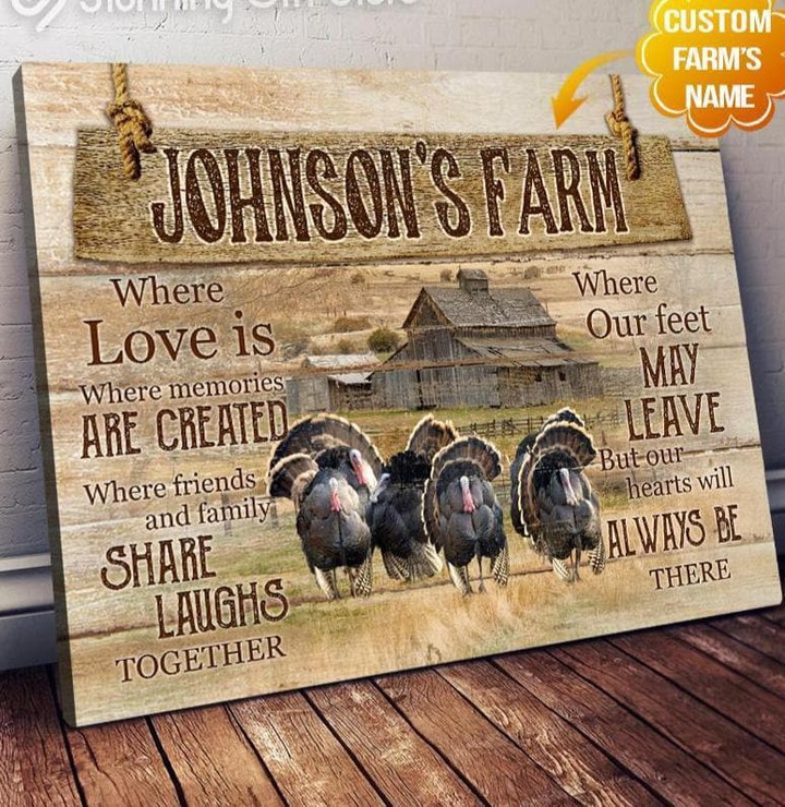 Personalized Name Text Rustic Farm Farmhouse Hanging Turkey Farm Is Where Love Is Wall Art Canvas - MakedTee