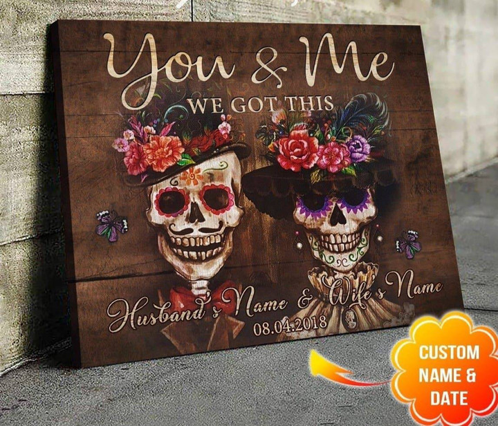Personalized Name Text Halloween Mexican Skull Wall Hanging Gift Idea For Wedding Wall Art Canvas - MakedTee