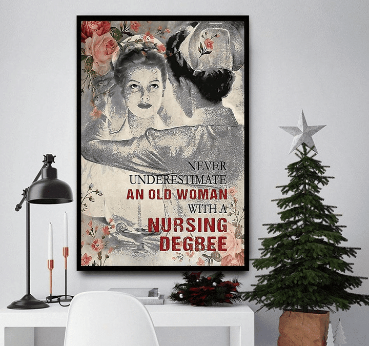 Never Underestimate An Old Woman With A Nursing Degree Canvas Wall Art Print Decor Canvas - MakedTee