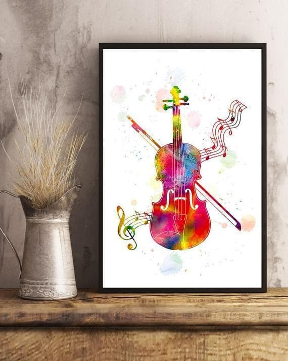 Colorful Violin Musical Instrument Watercolor Home Decor Wall Printed Wall Art Decor Canvas - MakedTee