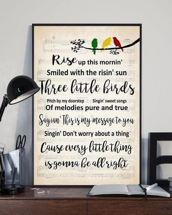 Bob Marley Three Little Birds Lyrics Music Sheet Cardinal Print Wall Art Canvas - MakedTee