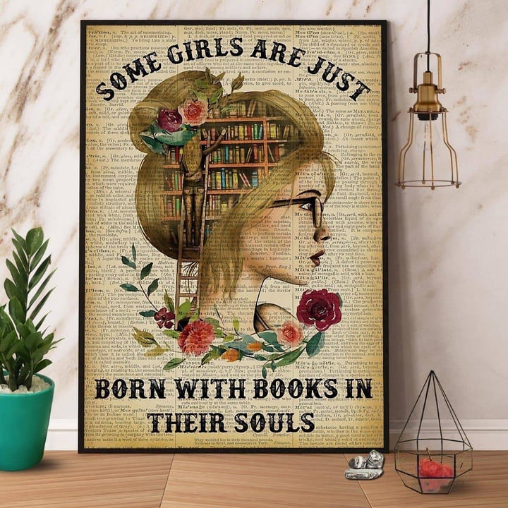Books Some Girls Are Just Born With Books In Their Souls Satin Portrait Wall Art Canvas - MakedTee