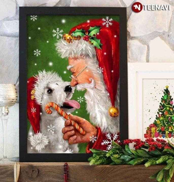 Merry Christmas Westie Dog Wearing A Santa Hat And Santa Claus Wall Art Print Canvas - MakedTee