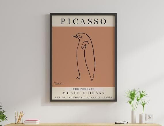 Picasso Exhibition Penguin Art Line Drawing Art Print Bedroom Printed Wall Art Decor Canvas - MakedTee