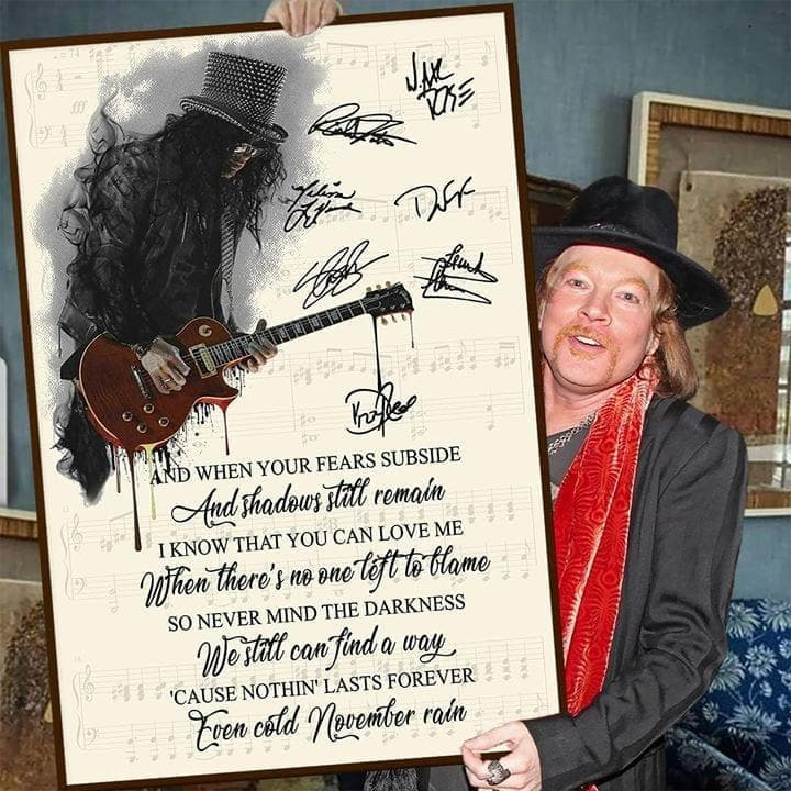 November Rain Song Lyrics Guns N Roses Members Signature Slash For Fan Canvas - MakedTee