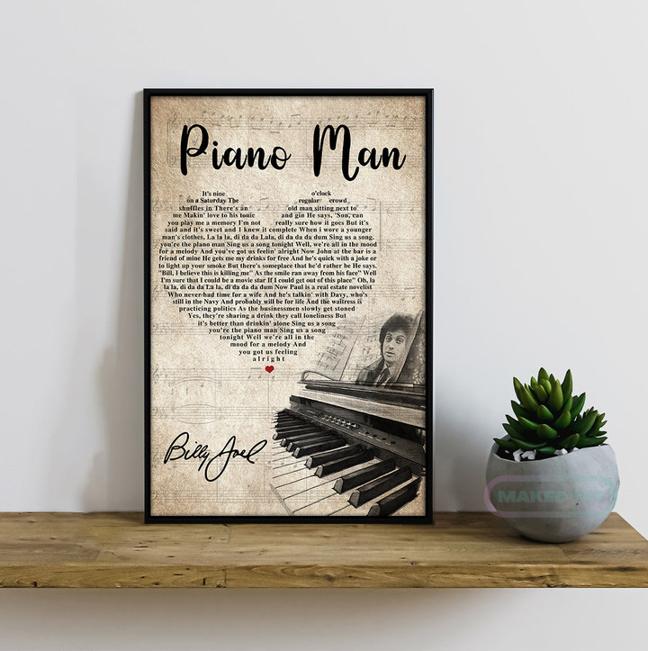 Billy Joel Piano Man Heart Lyric Typography Piano Signed For Fan Print Wall Art, Canvas Prints