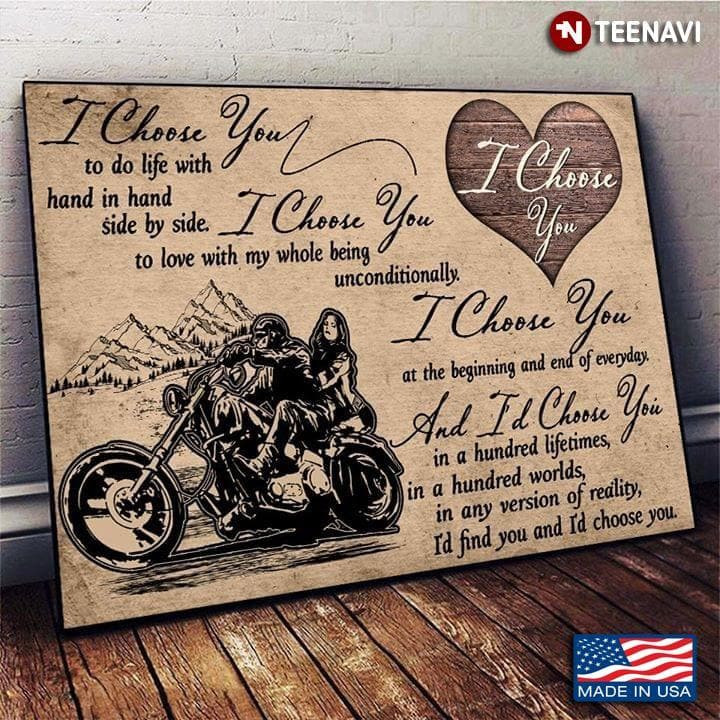 Vintage Bikers I Choose You To Do Life With Hand In Hand Side By Side Print Wall Art Canvas - MakedTee