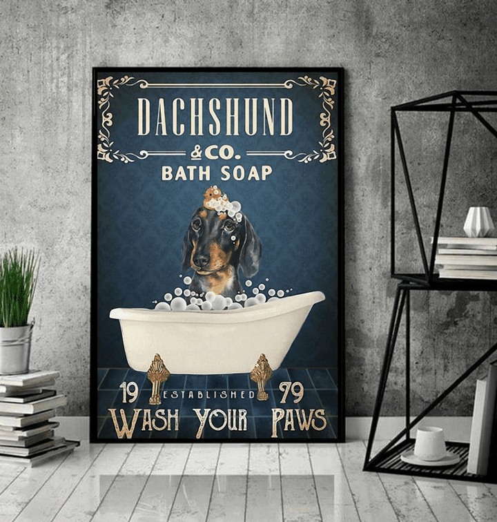 Dachshund And Co Bath Soap Wash Your Paws Funny Bathroom Wall Art Print Canvas - MakedTee