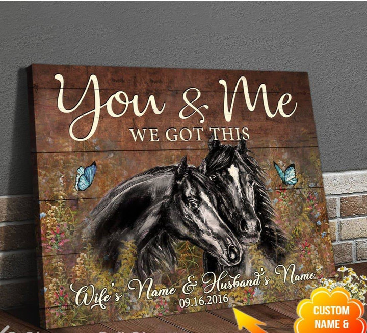 Personalized Name Text Black Horse Hanging Wall Art Decor Gift For Wedding Anniversary Wall Art Canvas - MakedTee