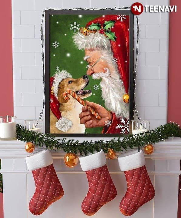 New Version Merry Christmas Golden Retriever Dog Wearing A Santa Hat And Santa Claus Canvas - MakedTee