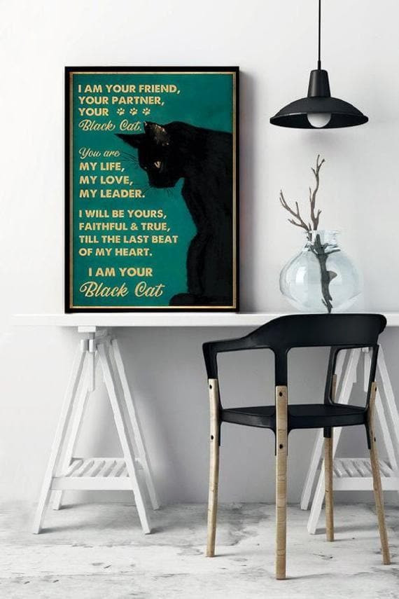 I Am Your Friend, Your Partner Black Cat Printed Wall Art Decor Canvas - MakedTee