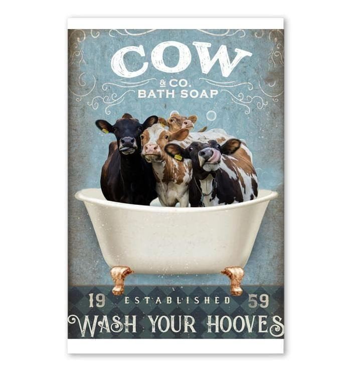 Cow Bath Soap Wash Your Hooves Wall Art Print Canvas - MakedTee