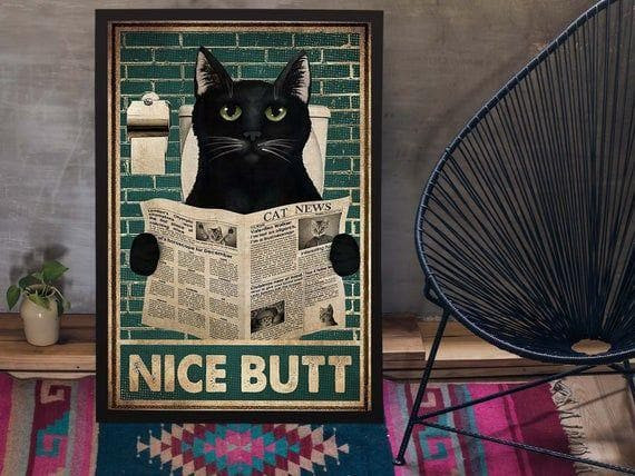 Nice Butt Cat Poster Bathroom Print Wall Art Decor Canvas - MakedTee