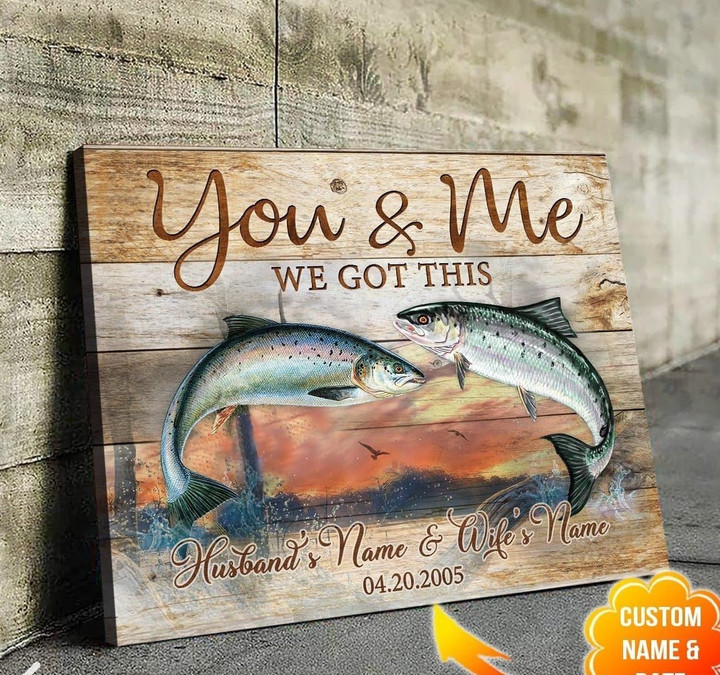Personalized Name Text Salmon And Wall Art Decor Gift Idea For Fishing Couple You Wall Art Canvas - MakedTee