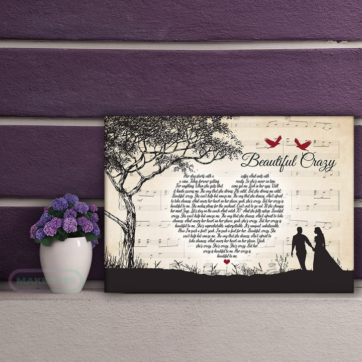 Beautiful Crazy Lyrics Heart Typography Luke Combs Wall Art Print Canvas Prints - MakedTee