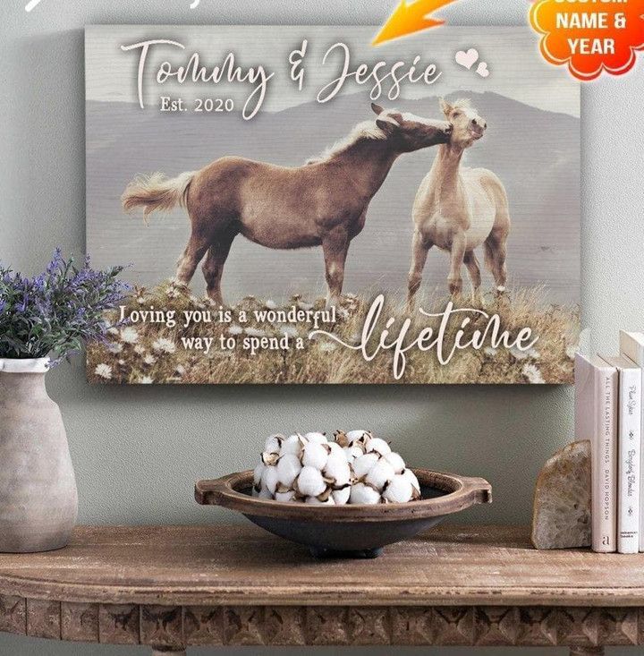 Personalized Name Text Wall Hanging Horse Loving You Is A Wonderful Way To Wall Art Canvas - MakedTee