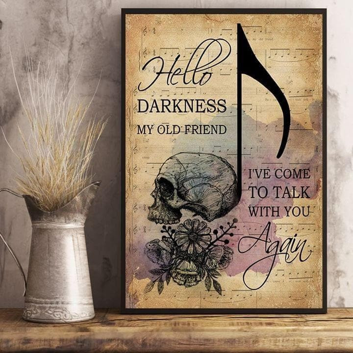 Hello Darkness My Old Friend I'Ve Come To Talk With You Again Skull Flowers Music Sheet Canvas - MakedTee