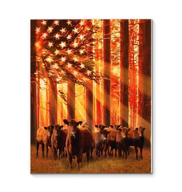 Red Angus Cow Sunshine Jungle American Flag Canvas - MakedTee