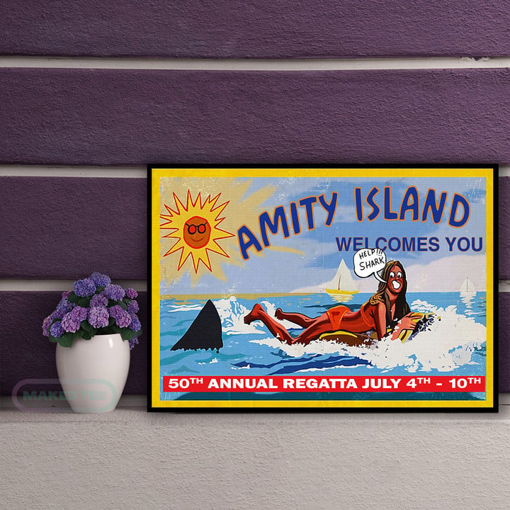 Jaws Movie Amity Island Welcomes You 50Th Annual Regatta July 4Th 10Th For Fan Print Wall Art Decor Canvas Prints Poster Canvas Prints - MakedTee