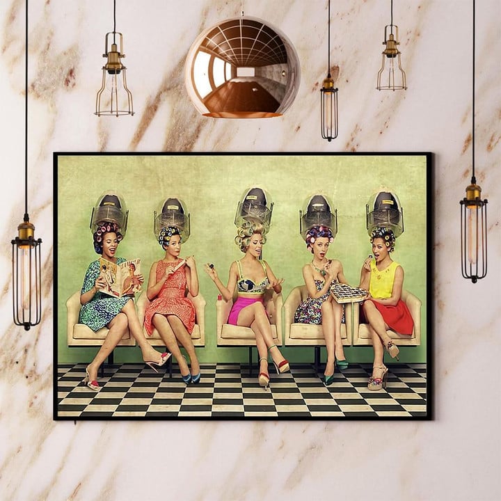 Hairdresser Vintage Ladies Doing Hair Canvas Poster Wall Art